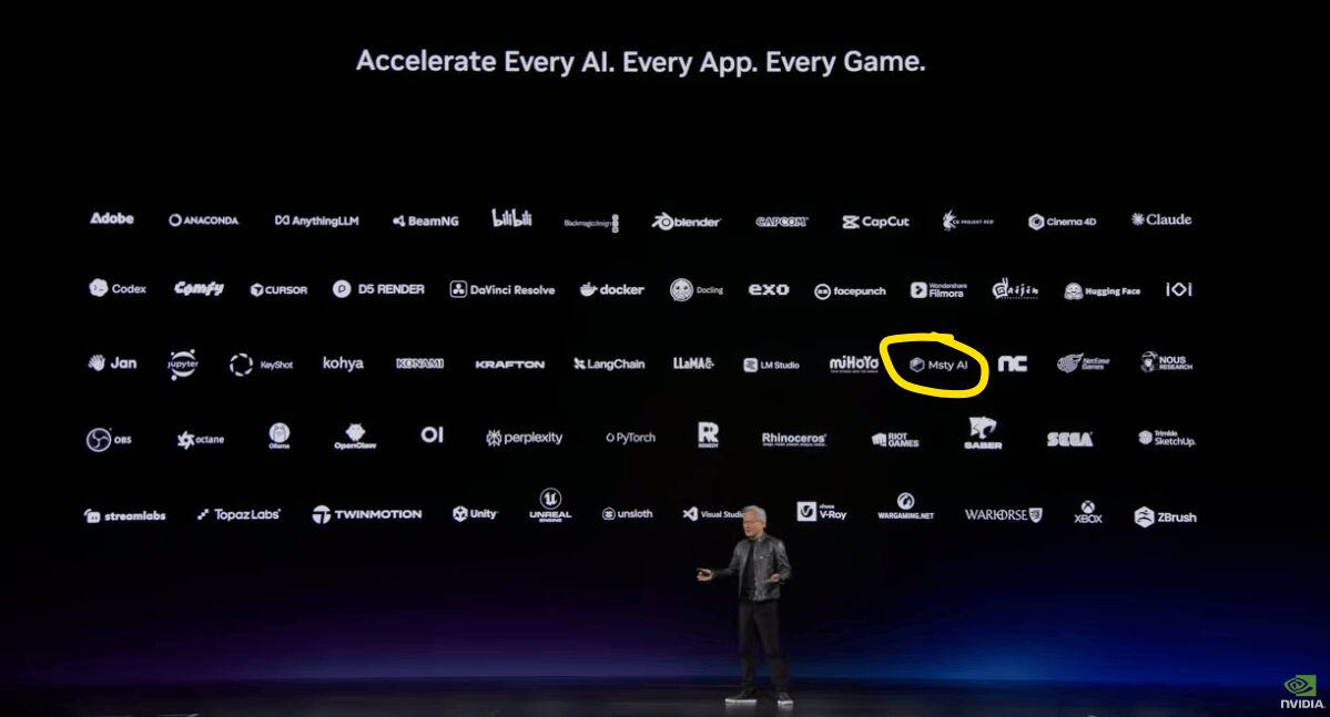 Msty AI logo displayed during NVIDIA's RTX Spark announcement