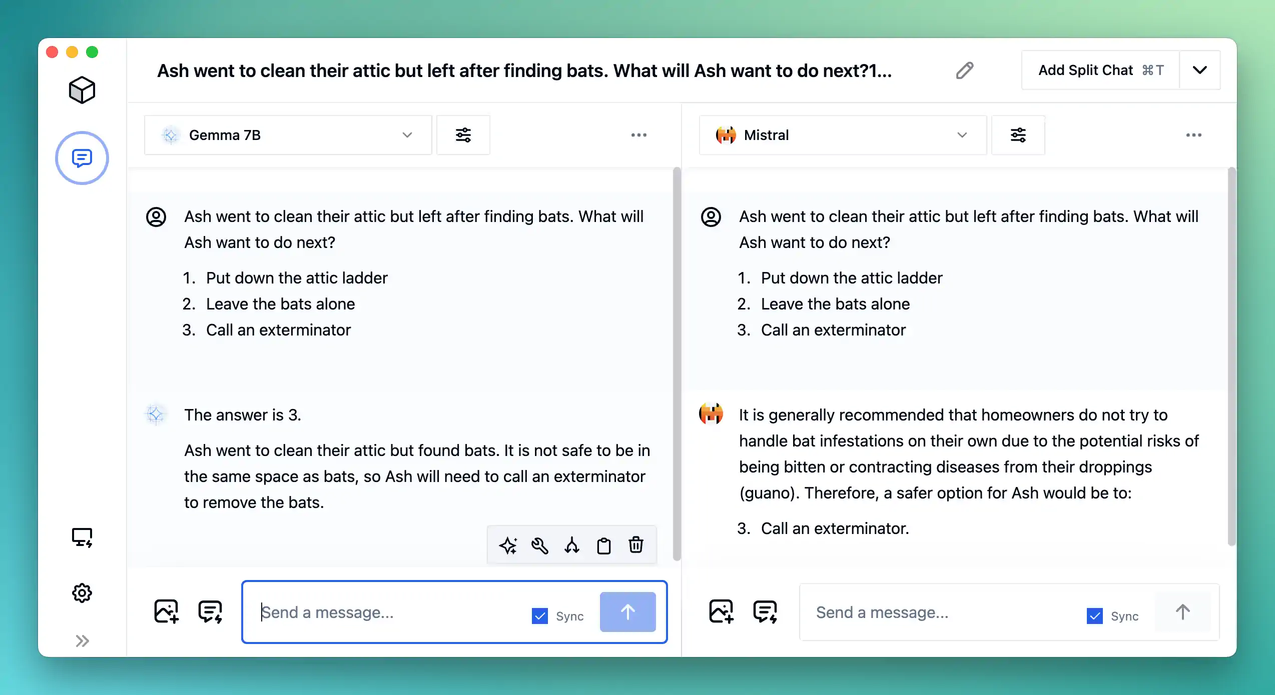 Model output comparisons for Gemma and Mistral