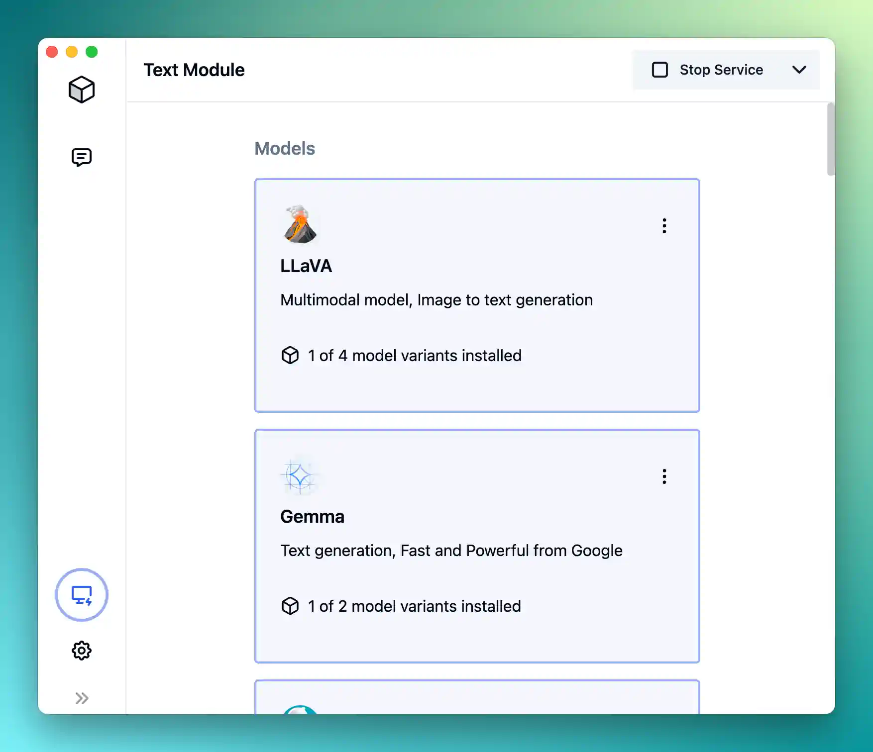 Text Module page showing models