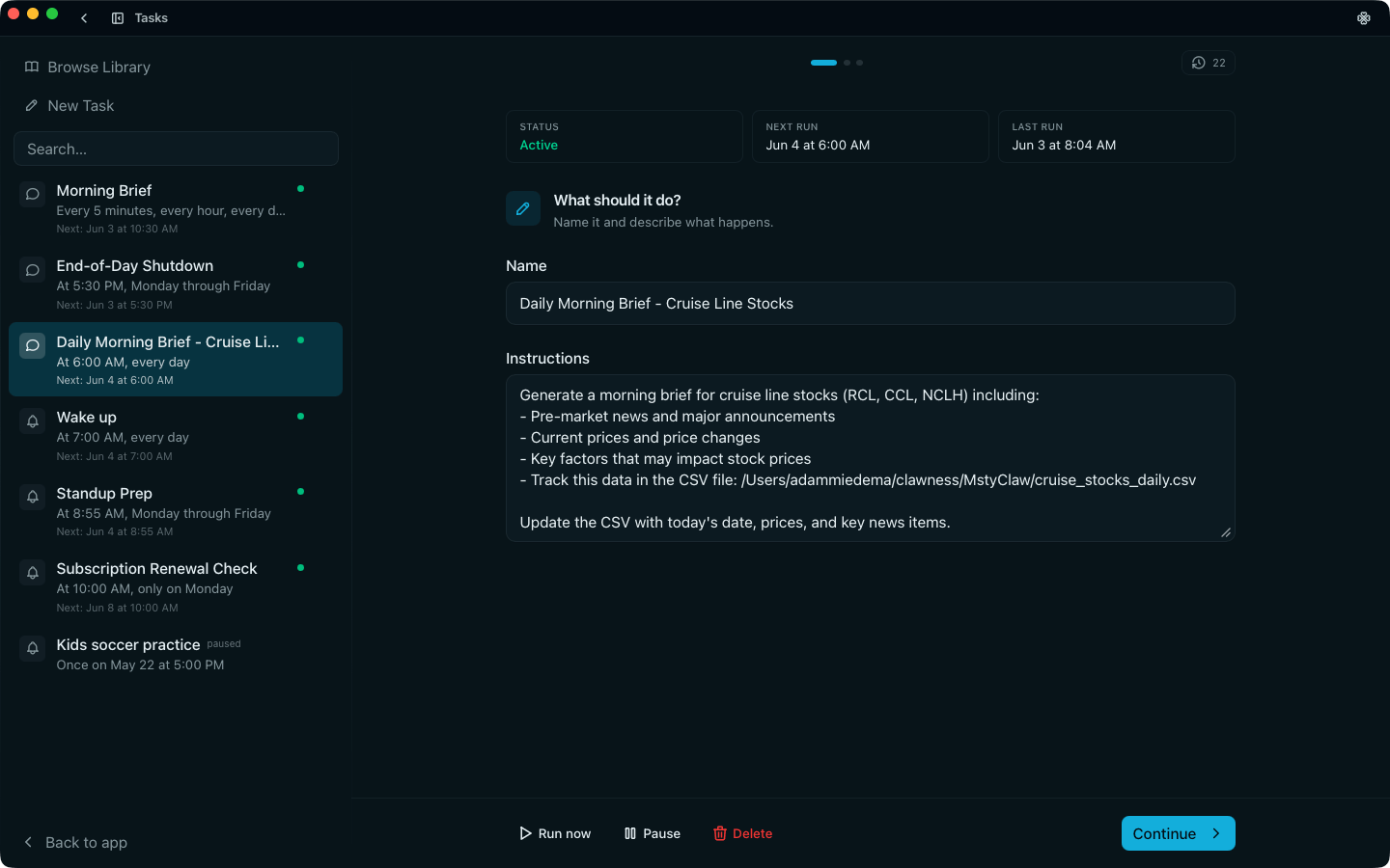 Tasks and shortcuts preview