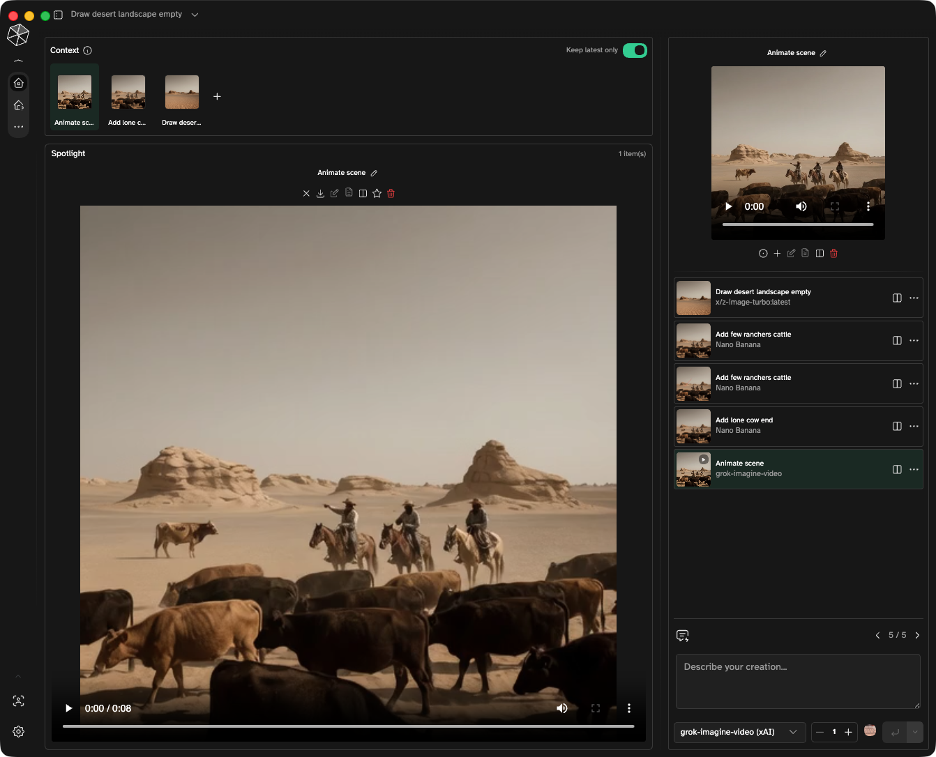 Media Studio interface for AI image generation and video concept creation