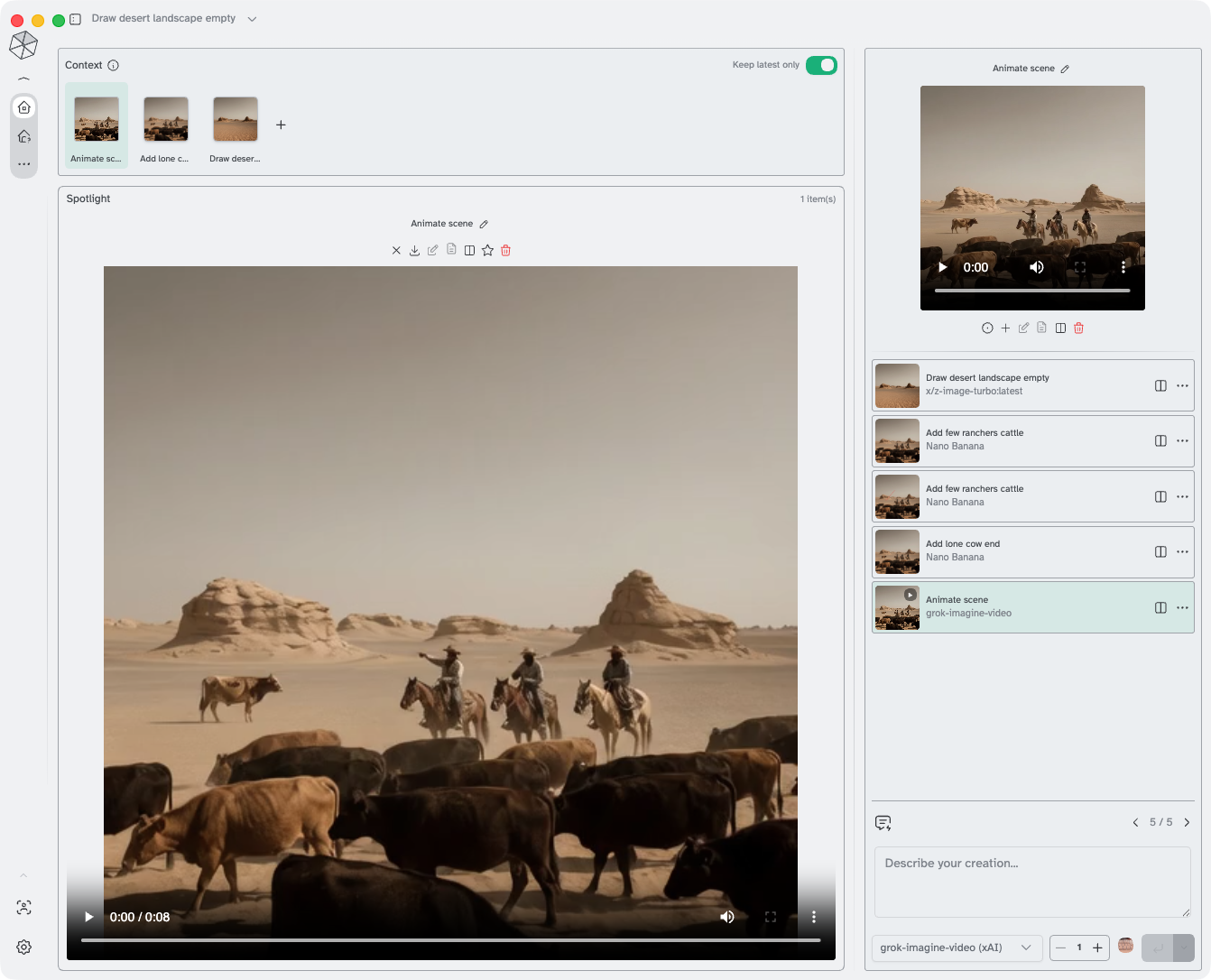 Media Studio interface for AI image generation and video concept creation